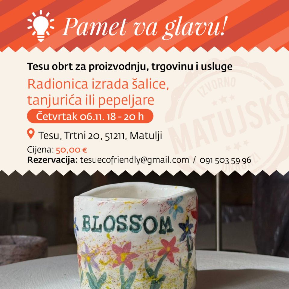 OBRT TESU - RADIONICE IZRADE ŠALICA, TANJURIĆA ILI PEPELJARE